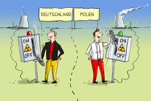 Cartoon: Atomausstieg und Atomeinstieg (medium) by leopold maurer tagged atom,einstieg,ausstieg,polen,deutschland,laufzeit,reaktor,habeck,grüne,energie,klimawandel,klimakrise,ukraine,krieg,russland,kohlekraftwerke,strom,gas,abhängigkeit,leopold,maurer,karikatur,cartoon,atom,einstieg,ausstieg,polen,deutschland,laufzeit,reaktor,habeck,grüne,energie,klimawandel,klimakrise,ukraine,krieg,russland,kohlekraftwerke,strom,gas,abhängigkeit,leopold,maurer,karikatur,cartoon