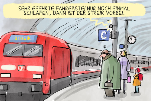 Cartoon: Bahnstreik (medium) by leopold maurer tagged streik,deutsche,bahn,lokfuehrergewerkschaft,gdl,arbeitszeit,weihnachten,zug,ausfaelle,fahrgaeste,trost,bahnfahren,verspaetung,schnee,chaos,schlafen,leopold,maurer,cartoon,karikatur,streik,deutsche,bahn,lokfuehrergewerkschaft,gdl,arbeitszeit,weihnachten,zug,ausfaelle,fahrgaeste,trost,bahnfahren,verspaetung,schnee,chaos,schlafen,leopold,maurer,cartoon,karikatur