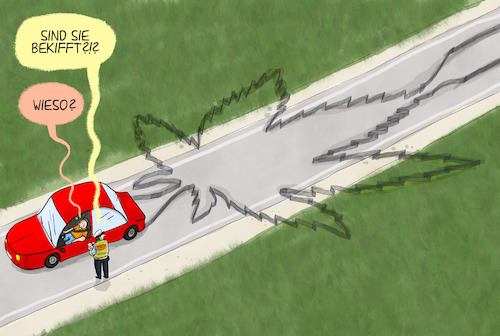 Cartoon: Cannabis im Strassenverkehr (medium) by leopold maurer tagged autocartoon,auto,verkehr,strassenverkehr,polizist,cannabis,konsum,regeln,legal,grenzwert,blut,kontrolle,strafe,führerschein,punkte,alkohol,spuren,hanf,blatt,strasse,leopold,maurer,cartoon,karikatur,autocartoon,auto,verkehr,strassenverkehr,polizist,cannabis,konsum,regeln,legal,grenzwert,blut,kontrolle,strafe,führerschein,punkte,alkohol,spuren,hanf,blatt,strasse,leopold,maurer,cartoon,karikatur