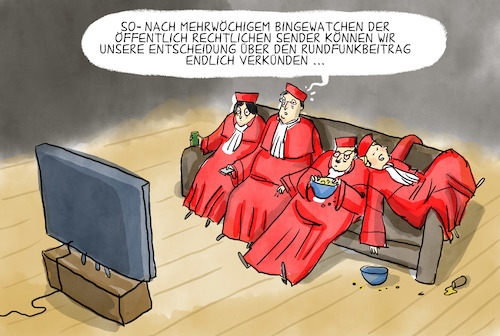 Cartoon: Entscheidung Rundfunkbeitrag (medium) by leopold maurer tagged bundesverfassungsgericht,deutschland,erhöhung,rundfunkbeitrag,entscheidung,ard,zdf,öffentlich,rechtlich,medien,sender,fernsehen,radio,bundesverfassungsgericht,deutschland,erhöhung,rundfunkbeitrag,entscheidung,ard,zdf,öffentlich,rechtlich,medien,sender,fernsehen,radio