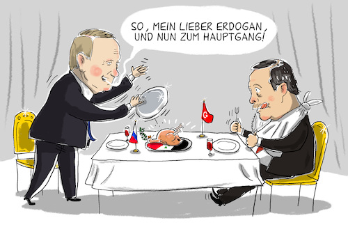 Cartoon: erdogan besucht putin (medium) by leopold maurer tagged putin,erdogan,türkei,russland,konflikt,nordsyrien,putin,erdogan,türkei,russland,konflikt,nordsyrien