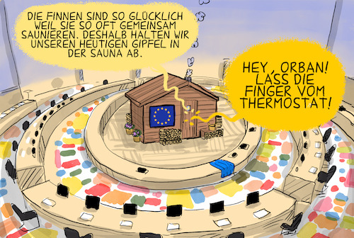 Cartoon: EU Gipfel (medium) by leopold maurer tagged eu,gipfel,saal,sauna,oelpreis,krise,ukraine,hilfe,gelder,ungarn,orban,trump,iran,israel,usa,gluecksreport,finnland,spritpreis,energie,putin,sanktionen,russland,leopold,maurer,karikatur,cartoon,eu,gipfel,saal,sauna,oelpreis,krise,ukraine,hilfe,gelder,ungarn,orban,trump,iran,israel,usa,gluecksreport,finnland,spritpreis,energie,putin,sanktionen,russland,leopold,maurer,karikatur,cartoon