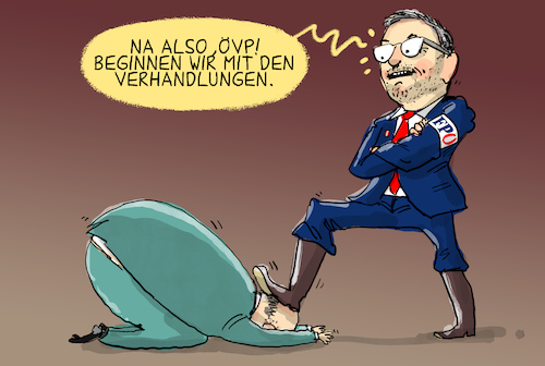 Cartoon: FPÖ ÖVP Verhandlungen (medium) by leopold maurer tagged gespräch,österreich,regierung,fpö,övp,kickl,kanzler,juniorpartner,koalition,verhandlung,beginn,leopold,maurer,cartoon,karikatur,gespräch,österreich,regierung,fpö,övp,kickl,kanzler,juniorpartner,koalition,verhandlung,beginn,leopold,maurer,cartoon,karikatur