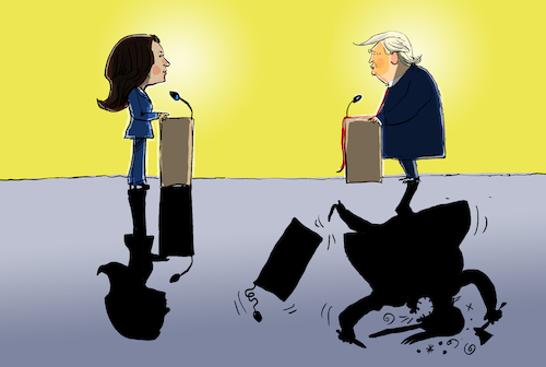 Cartoon: Harris Trump Duell (medium) by leopold maurer tagged harris,kamala,trump,donald,usa,konfrontation,tv,duell,präsidendschaftskandidatur,wahlkampf,demokraten,republikaner,kapitol,sturm,demokratie,leopold,maurer,cartoon,karikatur,harris,kamala,trump,donald,usa,konfrontation,tv,duell,präsidendschaftskandidatur,wahlkampf,demokraten,republikaner,kapitol,sturm,demokratie,leopold,maurer,cartoon,karikatur