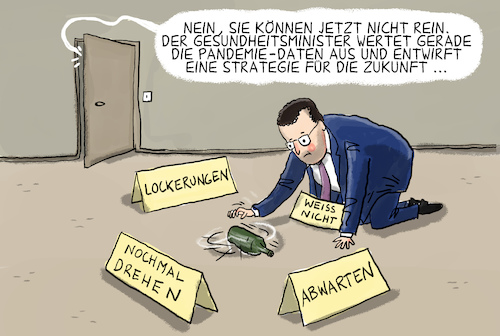 Cartoon: Jens Spahns Corona-Strategie (medium) by leopold maurer tagged spahn,jens,gesundheitsminister,lockerungen,stufenplan,entscheidung,zukunft,corona,lockdown,pandemie,spahn,jens,gesundheitsminister,lockerungen,stufenplan,entscheidung,zukunft,corona,lockdown,pandemie