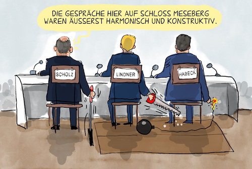 Cartoon: Klausurtagung in Meseberg (medium) by leopold maurer tagged ampel,regierung,koalition,gespräche,einigung,verbrenner,habeck,lindner,scholz,kanzler,wirtschaftsminister,finanzminister,streit,uneinigkeit,meseberg,klausur,leopold,maurer,cartoon,karikatur,ampel,regierung,koalition,gespräche,einigung,verbrenner,habeck,lindner,scholz,kanzler,wirtschaftsminister,finanzminister,streit,uneinigkeit,meseberg,klausur,leopold,maurer,cartoon,karikatur