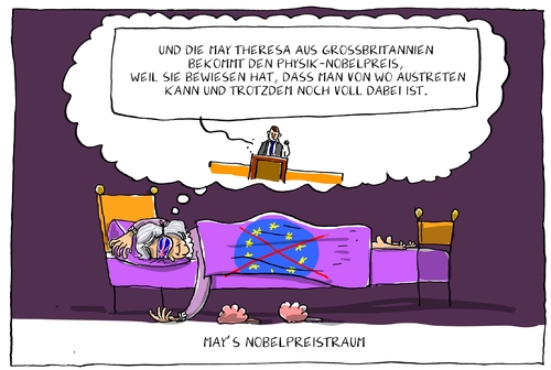 Cartoon: mays nobelpreistraum (medium) by leopold maurer tagged nobelpreis,physik,may,theresa,premierministerin,grossbritannien,eu,brexit,austritt,traum,nobel,nobelpreis,physik,may,theresa,premierministerin,grossbritannien,eu,brexit,austritt,traum,nobel