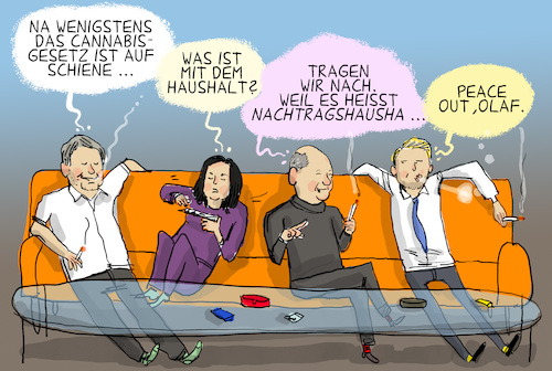 Cartoon: Nachtragshaushalt und Cannabis (medium) by leopold maurer tagged ampel,habeck,scholz,lindner,baerbock,cannabis,kiffen,gesetz,legalisierung,haushalt,nachtragshaushalt,schuldenbremse,regierung,koalition,leopold,maurer,cartoon,karikatur,ampel,habeck,scholz,lindner,baerbock,cannabis,kiffen,gesetz,legalisierung,haushalt,nachtragshaushalt,schuldenbremse,regierung,koalition,leopold,maurer,cartoon,karikatur