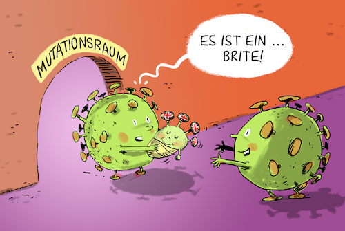 Cartoon: Neue Corona-Mutation (medium) by leopold maurer tagged corona,covid,virus,mutation,großbritannien,corona,covid,virus,mutation,großbritannien