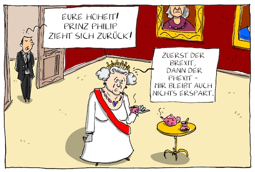 Cartoon: phexit (medium) by leopold maurer tagged england,königshaus,monarchie,königin,queen,elizabeth,prinz,philip,rückzug,brexit,phexit,alt,krank,müde,england,königshaus,monarchie,königin,queen,elizabeth,prinz,philip,rückzug,brexit,phexit,alt,krank,müde