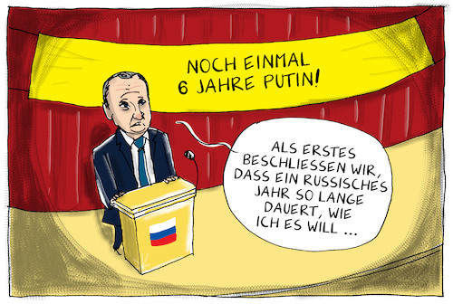 Cartoon: putins vierte amtszeit (medium) by leopold maurer tagged putin,russland,vierte,amtszeit,rede,jahre,autokratie,demokratie,alleinherrschaft,zukunft,putin,russland,vierte,amtszeit,rede,jahre,autokratie,demokratie,alleinherrschaft,zukunft