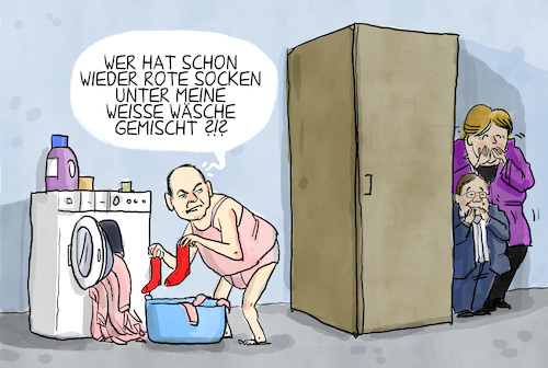 Cartoon: Rote Socken (medium) by leopold maurer tagged rote,socken,wahlkampf,spd,cdu,csu,laschet,merkel,scholz,bundestag,koalition,linke,festlegung,rote,socken,wahlkampf,spd,cdu,csu,laschet,merkel,scholz,bundestag,koalition,linke,festlegung