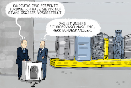 Cartoon: Scholz besichtigt Gas-Turbine (medium) by leopold maurer tagged scholz,turbine,gas,siemens,besichtigung,perfekt,russland,gasprom,nordstream,energie,gaslieferung,deutschland,bundeskanzler,waschmaschine,leopold,maurer,cartoon,karikatur,scholz,turbine,gas,siemens,besichtigung,perfekt,russland,gasprom,nordstream,energie,gaslieferung,deutschland,bundeskanzler,waschmaschine,leopold,maurer,cartoon,karikatur