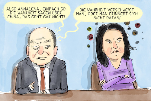 Cartoon: Scholz und Baerbock (medium) by leopold maurer tagged scholz,cum,ex,baerbock,china,diktator,wahrheit,diplomatie,erinnerung,rat,tipp,kanzler,aussenministerin,gespannt,verhältnis,spd,grüne,ampel,koalition,verfahren,aussage,leopold,maurer,cartoon,karikatur,scholz,cum,ex,baerbock,china,diktator,wahrheit,diplomatie,erinnerung,rat,tipp,kanzler,aussenministerin,gespannt,verhältnis,spd,grüne,ampel,koalition,verfahren,aussage,leopold,maurer,cartoon,karikatur