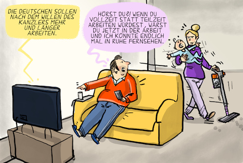 Cartoon: Teilzeit Land (medium) by leopold maurer tagged arbeit,deutschland,vollzeit,teilzeit,frauen,care,pflege,kinderbetreeung,maennerbild,frauenbild,rollenverteilung,kitaplatz,leopold,maurer,cartoon,karikatur,arbeit,deutschland,vollzeit,teilzeit,frauen,care,pflege,kinderbetreeung,maennerbild,frauenbild,rollenverteilung,kitaplatz,leopold,maurer,cartoon,karikatur