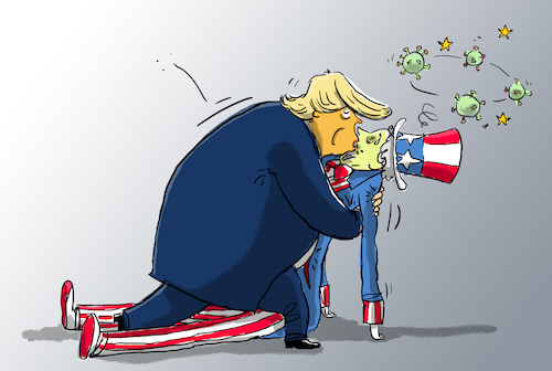 Cartoon: trump küsst alle (medium) by leopold maurer tagged trump,covid,corona,wahl,usa,ansteckung,trump,covid,corona,wahl,usa,ansteckung