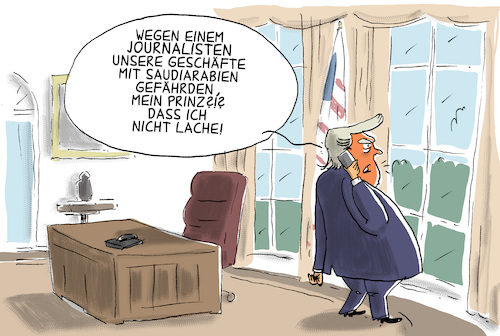 Cartoon: trump und der fall khashoggi (medium) by leopold maurer tagged khashoggi,trump,saudi,arabien,prinz,telefonat,geschaefte,wirtschaft,menschenrechte,pressefreiheit,journalist,weisses,haus,donald,praesident,usa,khashoggi,trump,saudi,arabien,prinz,telefonat,geschaefte,wirtschaft,menschenrechte,pressefreiheit,journalist,weisses,haus,donald,praesident,usa