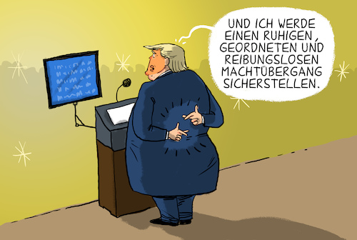 Cartoon: Trump verspricht (medium) by leopold maurer tagged trump,verspricht,geordneten,machtübergang,usa,präsident,2020,wahl,biden,trump,verspricht,geordneten,machtübergang,usa,präsident,2020,wahl,biden