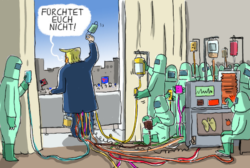 Cartoon: trump wieder im weissen haus (medium) by leopold maurer tagged trump,corona,infektion,trump,corona,infektion
