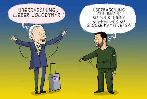 Cartoon: Überraschungsbesuch in Kiew (medium) by leopold maurer tagged biden,usa,besuch,überraschung,kiew,ukraine,wolodymyr,selenskyj,krieg,signal,positiv,waffenlieferungen,kampfjets,diskussion,nato,westen,russland,putin,angriff,sanktionen,leopold,maurer,karikatur,cartoon,biden,usa,besuch,überraschung,kiew,ukraine,wolodymyr,selenskyj,krieg,signal,positiv,waffenlieferungen,kampfjets,diskussion,nato,westen,russland,putin,angriff,sanktionen,leopold,maurer,karikatur,cartoon