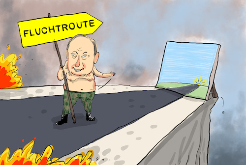 Cartoon: Ukraine lehnt Fluchtrouten ab (medium) by leopold maurer tagged ukraine,russland,krieg,invasion,aggression,putin,zivilisten,kriegsverbrechen,fluchtrouten,korridore,fluechtlinge,ablehnung,ukrainer,potjemkinsche,leopold,maurer,karikatur,cartoon,ukraine,russland,krieg,invasion,aggression,putin,zivilisten,kriegsverbrechen,fluchtrouten,korridore,fluechtlinge,ablehnung,ukrainer,potjemkinsche,leopold,maurer,karikatur,cartoon