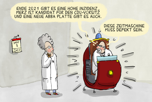 Cartoon: Zeitschleife (medium) by leopold maurer tagged inzidenz,corona,covid,merz,abba,inzidenz,corona,covid,merz,abba