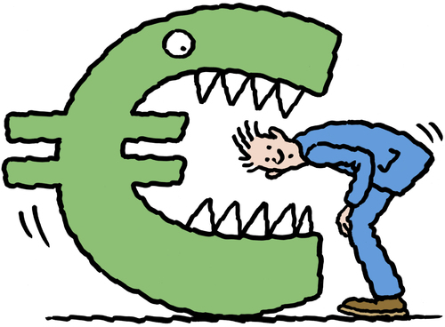 Cartoon: euro monster (medium) by Ellis Nadler tagged euro,debt,crisis,finance,monster,teeth,deficit,currency,man