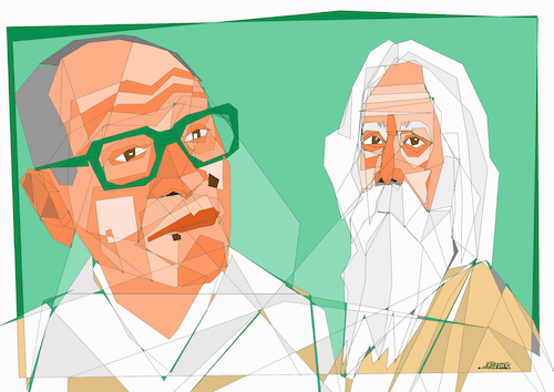 Cartoon: Tagore and Mahfouz (medium) by omar seddek mostafa tagged tagore,and,mahfouz