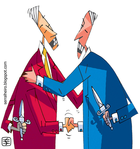 Cartoon: goodfela (medium) by serralheiro tagged knife,hug,look,smile,fake,lie,falsity,politics,betrayal,hypocrisy