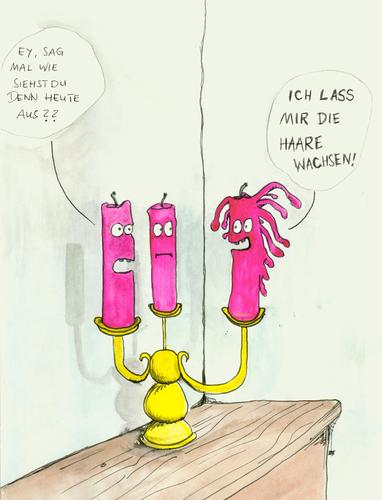 Cartoon: Haarewachsenlassen (medium) by timfuzius tagged wachs,frisur,friseur,frisör,kerzen,haareschön,unsinn