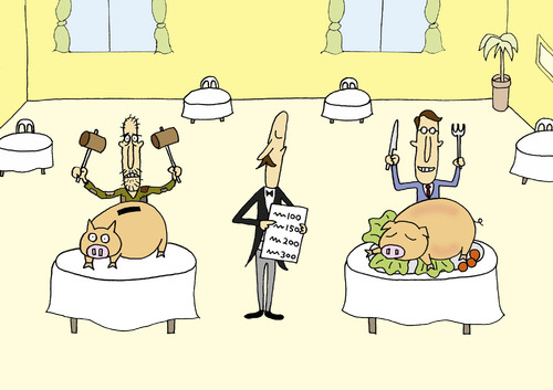 Cartoon: restaurant (medium) by joruju piroshiki tagged restaurant,eat,money,pig,animal,restaurant