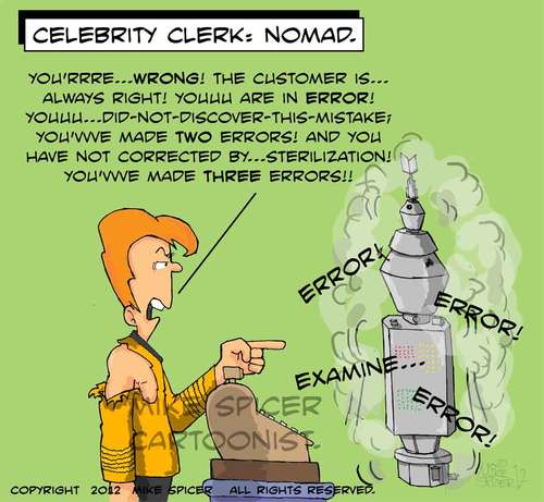 Cartoon: Celebrity Clerk NOMAD (medium) by Mike Spicer tagged star,trek,nomad,celebrity,clerk