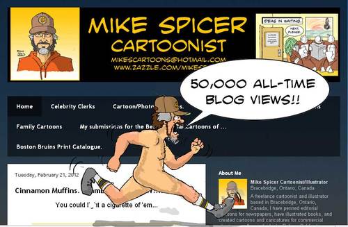 Cartoon: Mike Spicer 50 000 BLOG VIEWS (medium) by Mike Spicer tagged mike,spicer,cartoonist,bracebidge,illustration