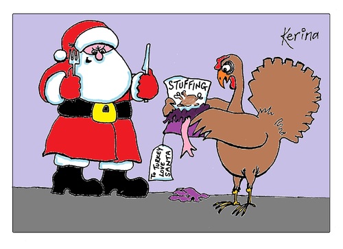 Cartoon: Happy Christmas Everyone! (medium) by Kerina Strevens tagged fun,present,turkey,santa,christmas,happy
