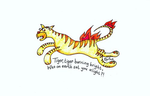 Cartoon: Tiger Tiger (medium) by Kerina Strevens tagged tiger,poetry,fire,animal,wildlife