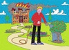 Cartoon: On Fire For Gardening (small) by Kerina Strevens tagged gardening,gardener,water,flowers,house,burn,fire