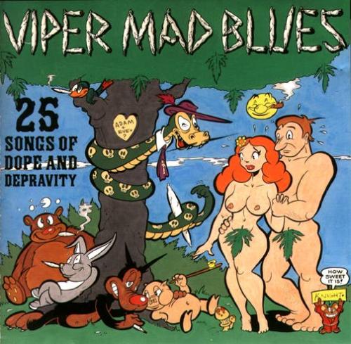 Cartoon: Viper Mad Blues (medium) by Milton tagged pot,marijuana,jazz,music,adam,eve,nude,eden,paradise,animals,snake,drugs