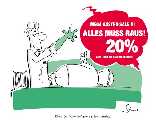 Cartoon: SALE! Alles muss raus! (medium) by philippsturm tagged darm,mediziner,ärzte,arzt,darmspiegelung,darmspülung,gastroenterologie,gastroenterologe,sale,schlussverkauf,schnäppchen,sparen