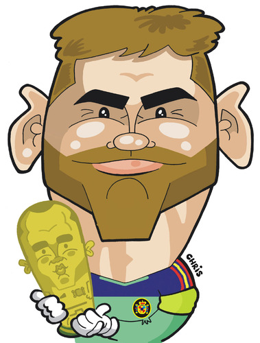 Cartoon: Iker Casillas and Andres Iniesta (medium) by Ca11an tagged iker,casillas,caricature,andres,iniesta,spain,world,cup,champions,south,africa,2010,legends