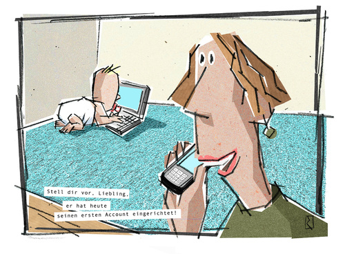 Cartoon: Computerbaby (medium) by Jan Rieckhoff tagged cartoon,stolz,eltern,baby,nerd,verständnis,kinder,laptop,computer,web,internet,jan,rieckhoff,internet,web,computer,laptop,kinder,verständnis,nerd,baby,eltern,stolz,cartoon,jan,rieckhoff