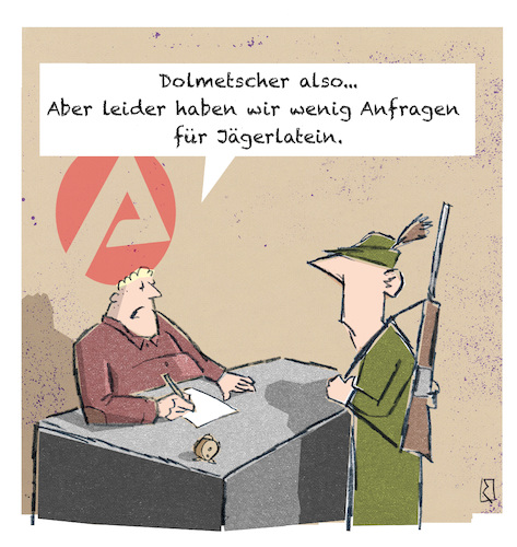 Cartoon: Dolmetscher (medium) by Jan Rieckhoff tagged hljäger,jagd,jägerlatein,spinnerei,märchen,erzählen,sprache,übersetzen,dolmetsche,arbeitsamt,agentur,für,arbeit,job,jobsuche,stellung,stellungssuche,amt,beamter,cartoon,witz,comic,karikatur,jan,rieckhoff,hljäger,jagd,jägerlatein,spinnerei,märchen,erzählen,sprache,übersetzen,dolmetsche,arbeitsamt,agentur,für,arbeit,job,jobsuche,stellung,stellungssuche,amt,beamter,cartoon,witz,comic,karikatur,jan,rieckhoff