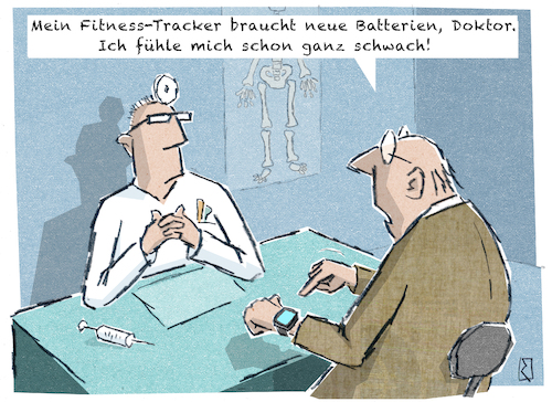 Cartoon: Fitness Tracker (medium) by Jan Rieckhoff tagged gesundheit,krankheit,fitness,app,health,tracker,smartwatch,digital,daten,körper,funktionen,check,untersuchung,senior,alt,ältere,leute,verständnis,arzt,besuch,visite,doktor,praxis,unpersönlich,cartoon,karikatur,witz,comic,jan,rieckhoff,gesundheit,krankheit,fitness,app,health,tracker,smartwatch,digital,daten,körper,funktionen,check,untersuchung,senior,alt,ältere,leute,verständnis,arzt,besuch,visite,doktor,praxis,unpersönlich,cartoon,karikatur,witz,comic,jan,rieckhoff