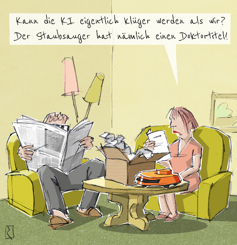 Cartoon: Staubsauger (medium) by Jan Rieckhoff tagged it,ki,ai,kuenstliche,intelligenz,bot,chatbot,chatgpt,openai,algorithmus,programmierung,training,eingabe,deep,learning,bits,bites,daten,digital,digitalisierung,binaer,elektronisch,chip,computer,rechner,roboter,avatar,android,cyborg,smart,home,cyber,cloud,zukunft,kontrolle,sicherheit,angst,ueberwachung,transformation,transparenz,cybercrime,security,staubsauger,saugroboter,doktortitel,klugheit,cartoon,karikatur,witz,comic,jan,rieckhoff,it,ki,ai,kuenstliche,intelligenz,bot,chatbot,chatgpt,openai,algorithmus,programmierung,training,eingabe,deep,learning,bits,bites,daten,digital,digitalisierung,binaer,elektronisch,chip,computer,rechner,roboter,avatar,android,cyborg,smart,home,cyber,cloud,zukunft,kontrolle,sicherheit,angst,ueberwachung,transformation,transparenz,cybercrime,security,staubsauger,saugroboter,doktortitel,klugheit,cartoon,karikatur,witz,comic,jan,rieckhoff