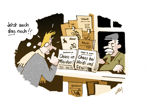 Cartoon: Eine Krise jagt die nächste (medium) by Weyershausen tagged maidan,chaos,krise,heidi,klum,seal