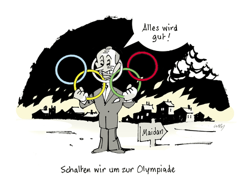 Cartoon: Schalten wir um zur Olympiade (medium) by Weyershausen tagged ukraine,putin,maidan,proteste,straßenkämpfe,chaos,olympia