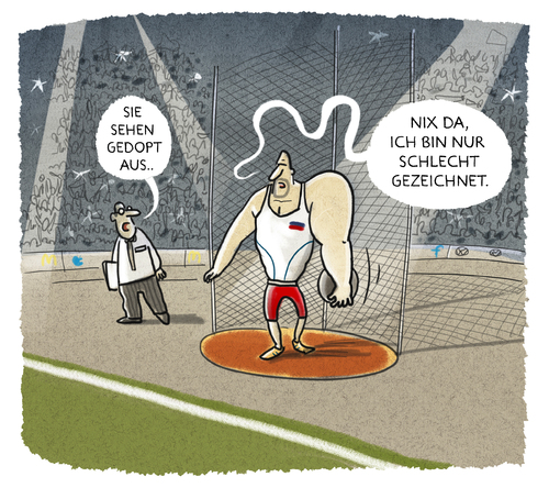 Cartoon: ...Verdachtsmoment... (medium) by markus-grolik tagged leichtathletik,doping,olympia,sperre,russland,rio,rio,russland,sperre,olympia,doping,leichtathletik