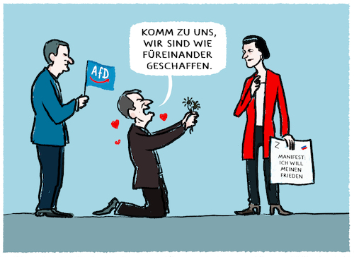 Cartoon: AfD-Liebeserklärung (medium) by markus-grolik tagged afd,linke,hoecke,wagenknecht,manifest,fuer,frieden,putin,russland,ukraine,krieg,demo,ukrainekrieg,friedensbewegung,schwarzer,emma,deutschland,berlin,afd,linke,hoecke,wagenknecht,manifest,fuer,frieden,putin,russland,ukraine,krieg,demo,ukrainekrieg,friedensbewegung,schwarzer,emma,deutschland,berlin