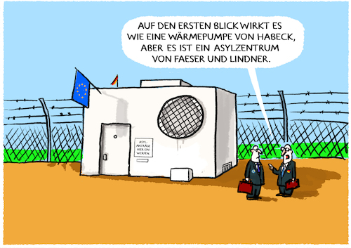 Cartoon: Asylpolitik... (medium) by markus-grolik tagged deutschland,fluechtlinge,aussengrenze,eu,europa,nancy,faeser,spd,fdp,gruene,ampel,habeck,lindner,asylantrag,asylzentrum,waermepumpe,asylpolitik,abschiebung,migration,deutschland,fluechtlinge,aussengrenze,eu,europa,nancy,faeser,spd,fdp,gruene,ampel,habeck,lindner,asylantrag,asylzentrum,waermepumpe,asylpolitik,abschiebung,migration