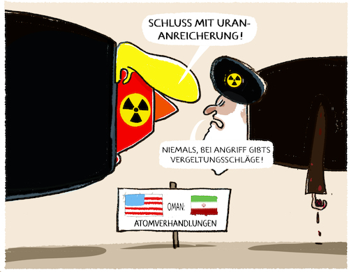 Cartoon: Atomgespräche... (medium) by markus-grolik tagged iran,usa,atomgespraeche,teheran,mullah,regime,bedrohung,atomprogramm,uran,anreicherung,trump,naher,osten,israel,iran,usa,atomgespraeche,teheran,mullah,regime,bedrohung,atomprogramm,uran,anreicherung,trump,naher,osten,israel
