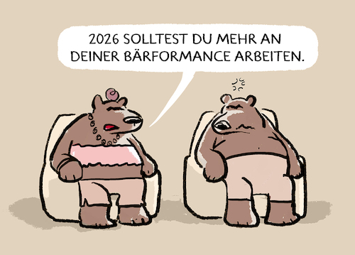 Cartoon: Auf ein Neues... (medium) by markus-grolik tagged 2026,2025,neujahr,silvester,selbstoptimierung,mann,frau,performance,vorsätze,bär,bärformance,jahreswechsel,2026,2025,neujahr,silvester,selbstoptimierung,mann,frau,performance,vorsätze,bär,bärformance,jahreswechsel